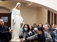 March 26, 2021: The restored image of the Virgin Mary destroyed by ISIS returned to its original parish in Iraq.